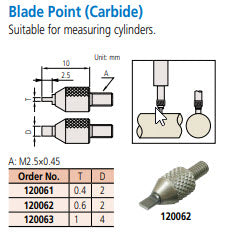 Mitutoyo 120061 Blade Carbide Contact point , .4 x 2mm, M2.5 x .45mm