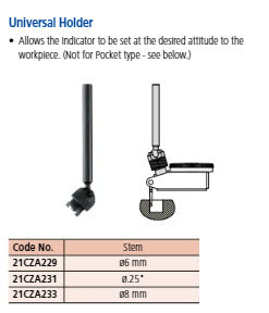 Mitutoyo 21CZA229 Universal Holder for Series 513 D=6mm, Dovetail Groove