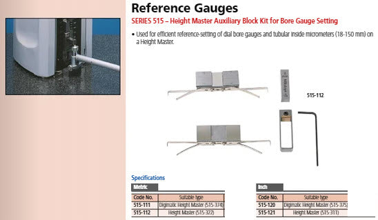 Mitutoyo Auxiliary 515-111  Block Kit for Bore Gauge for use with 515-374