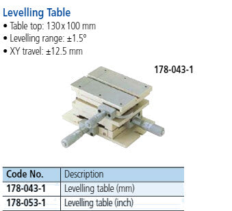 Mitutoyo 178-053-1 XY levelling table 1 x 1" (tilting: ±1.5°, max. loading: 15 kg, swivelling: ±3°