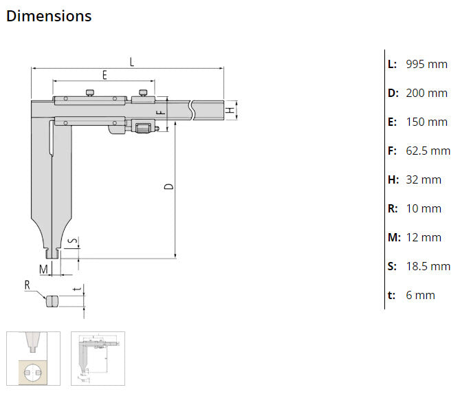 Vernier Caliper, Long Jaw, Fine Adjust. 0-750mm, 0,02mm, Metric 534-115