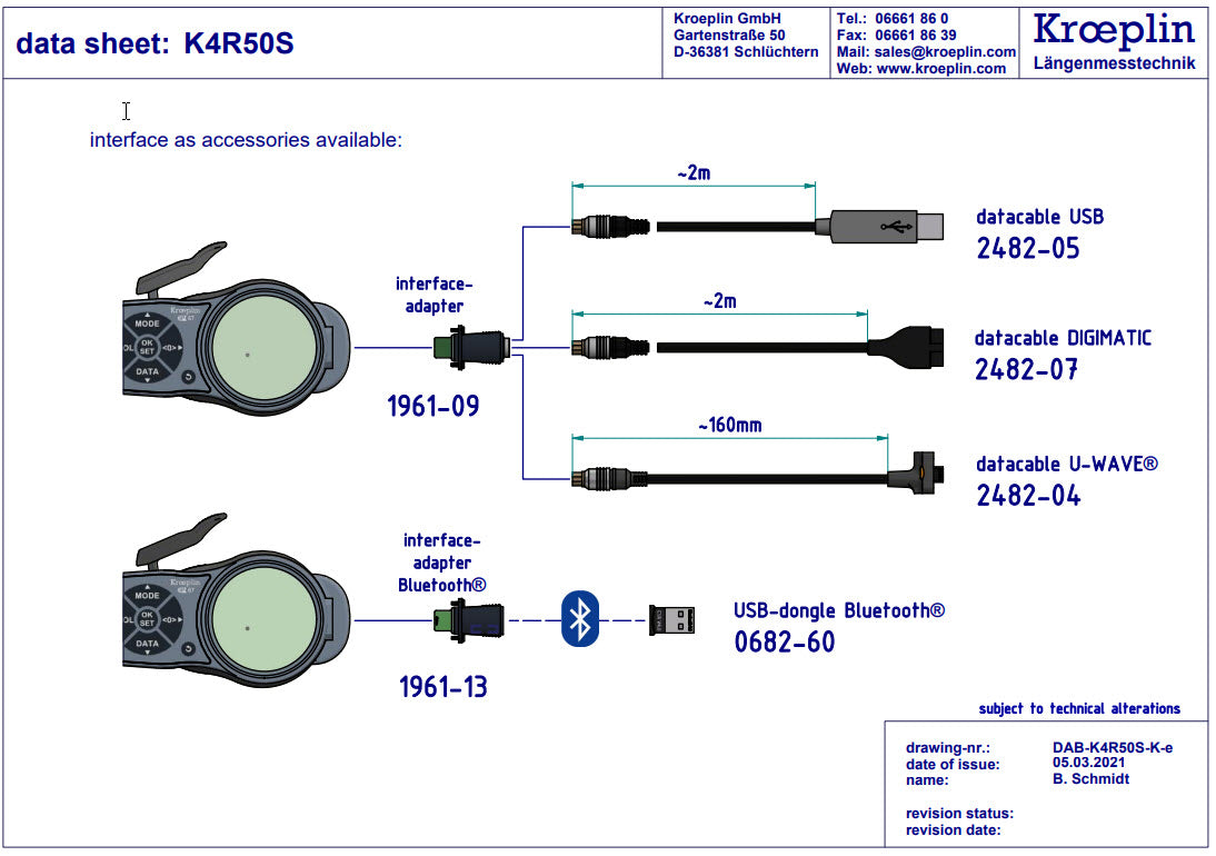 Digital Tube Wall Caliper Gauge 0-50mm, 0.001mm K4R50S