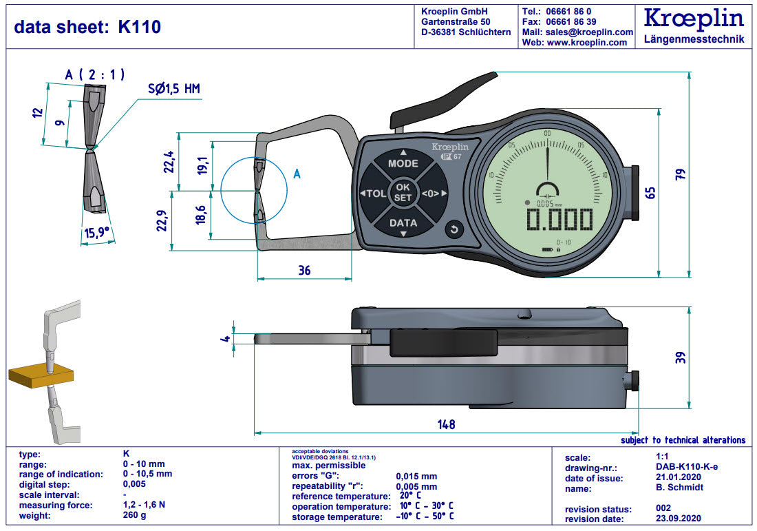 Digital External Caliper Gauge 0-10mm, 0.001mm K110