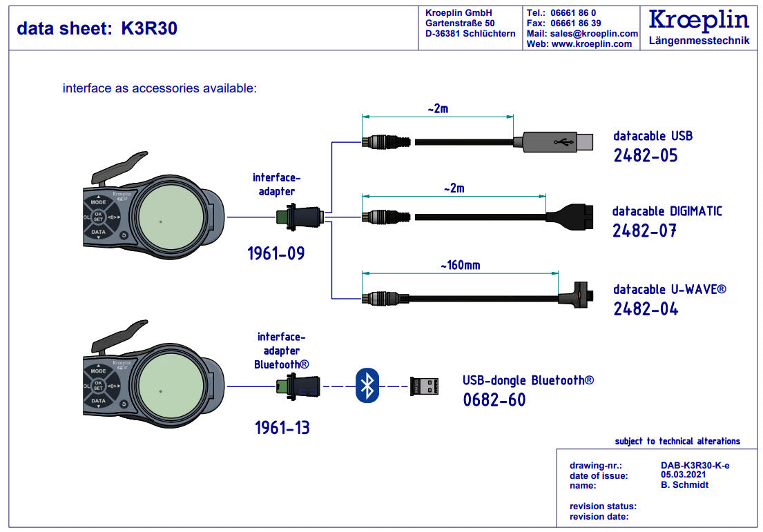 Digital Tube Wall Caliper Gauge 0-30mm, 0.001mm K3R30