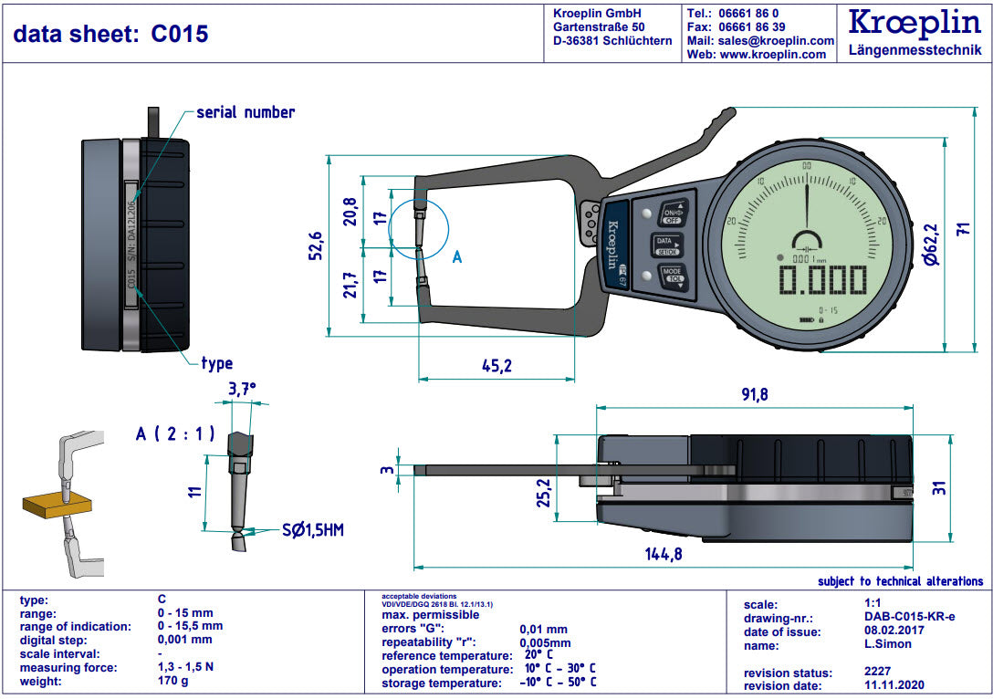 External Digital groove Caliper Gauge C015 range 0-15mm