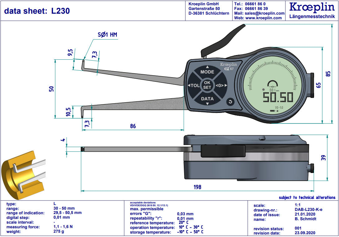 Mitutoyo Internal Digital Caliper Gauge L230, 30-50mm