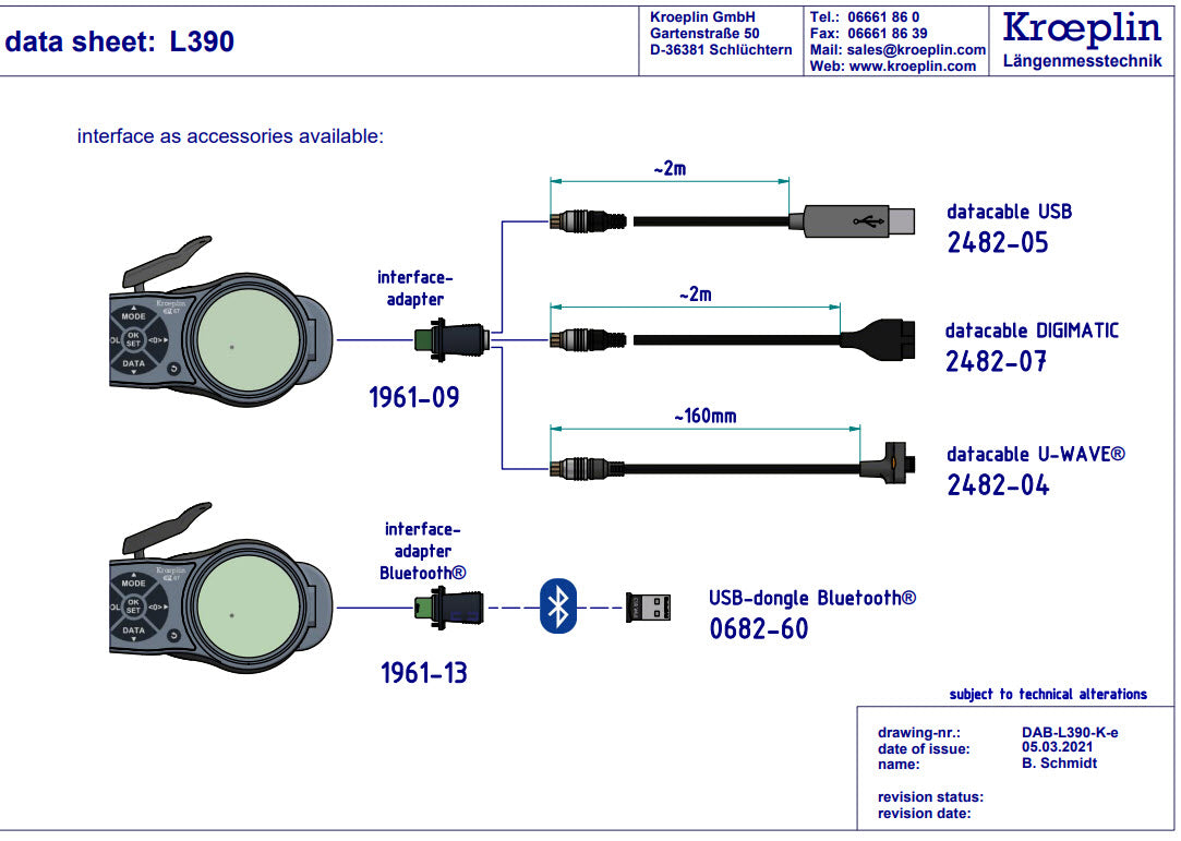 Internal Digital Caliper Gauge L390, 90-120mm/3.6-4.8"