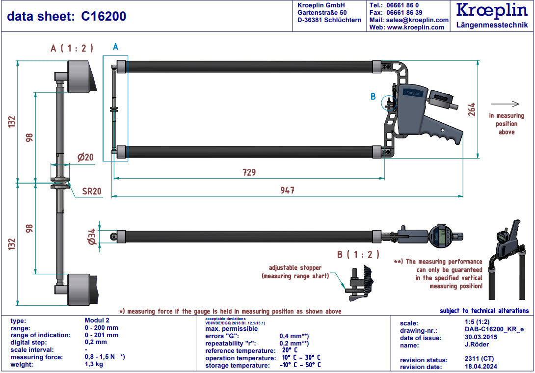 Digital External Caliper Gauge 0-200mm, 0.2mm C16200