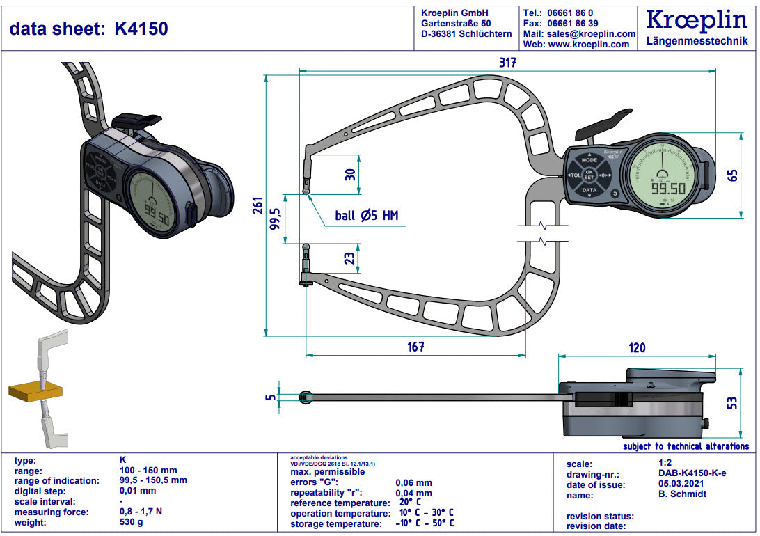 Digital External Caliper Gauge 50-100mm, 0.001mm K4100