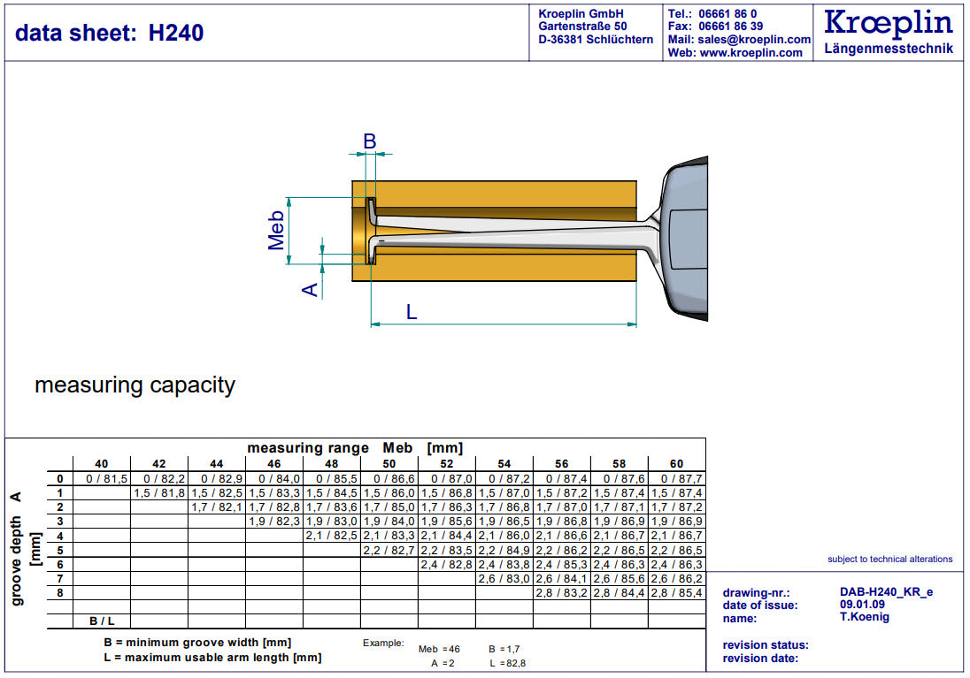 Metric Internal Caliper Gauge 40-60mm, 0.01mm