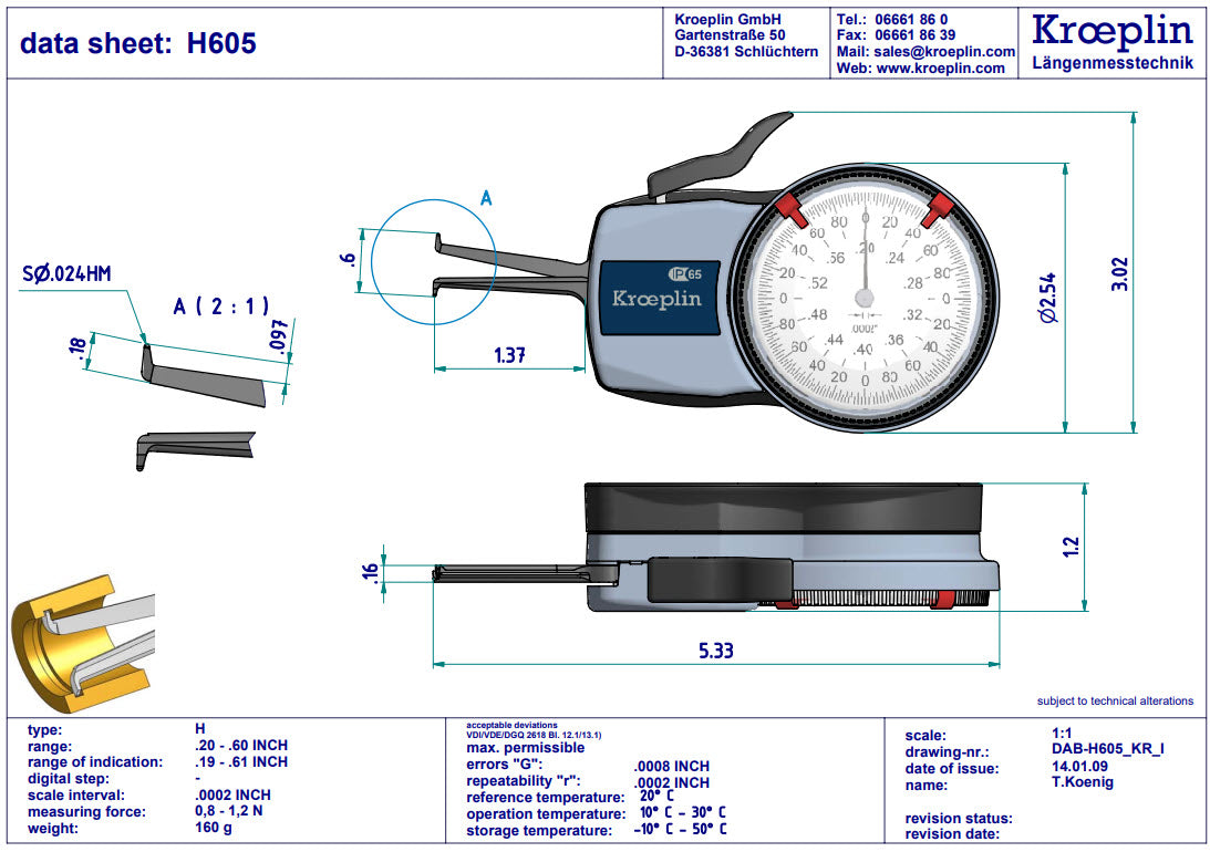 Mitutoyo Metric Internal Dial Caliper Gauge .2-.6" x .0002" H605