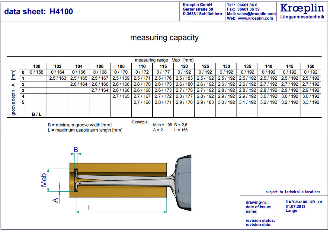 Metric Internal Caliper Gauge 100-150mm, 0.05mm H4100