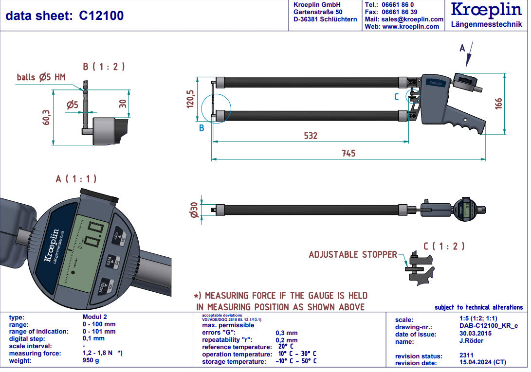 Digital External Caliper Gauge 0-100mm, 0.1mm C12100BJ