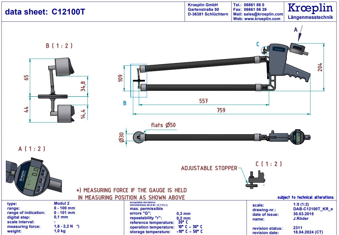 Digital External Caliper Gauge 0-100mm, 0.1mm C12100T with 50mm Discs