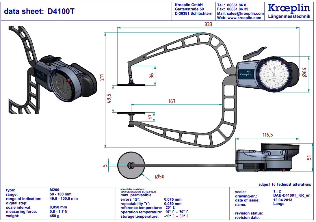 Digital External Caliper Gauge 50-100mm, 0.05mm D4100T