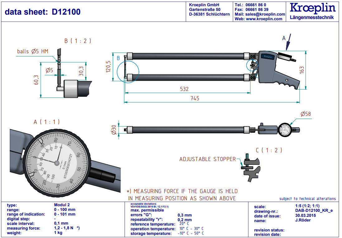 Digital External Caliper Gauge 0-100mm, 0.1mm D12100