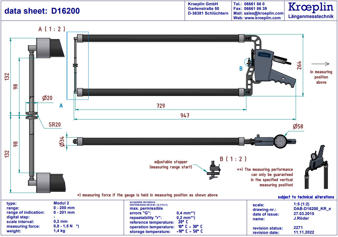 Digital External Caliper Gauge 0-200mm, 0.2mm D16200