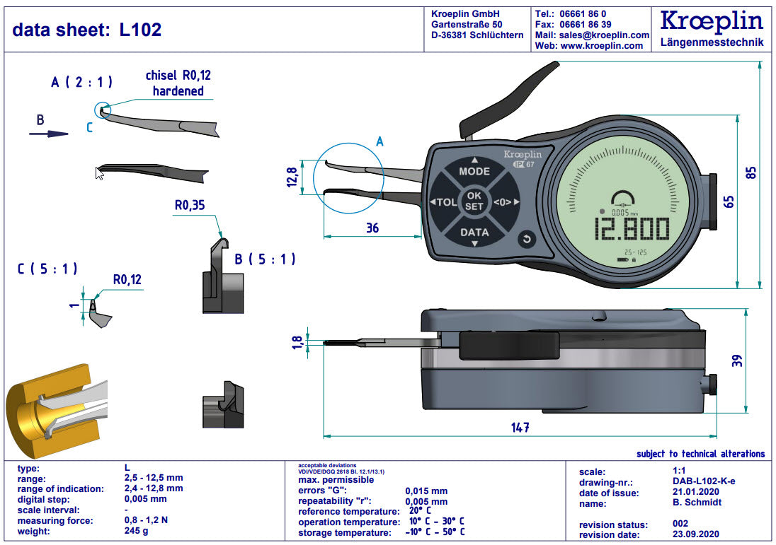 Digital Internal Caliper Gauge 2.5-12.5mm, 0.001mm L102