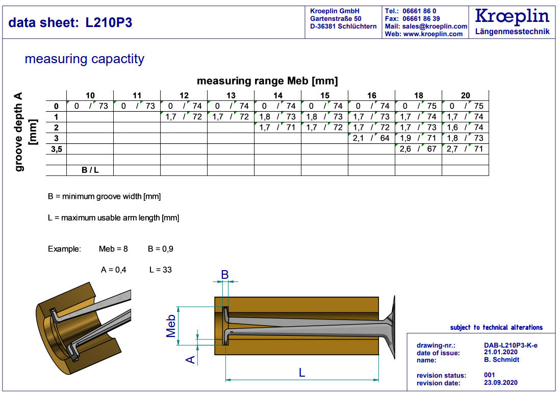 Digital Internal 3-Point Caliper Gauge 10-20mm, 0.001mm L210P3