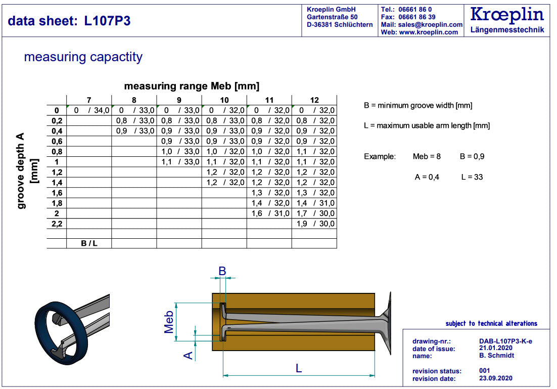 Digital Internal 3-Point Caliper Gauge 7-14mm, 0.001mm, L107P3