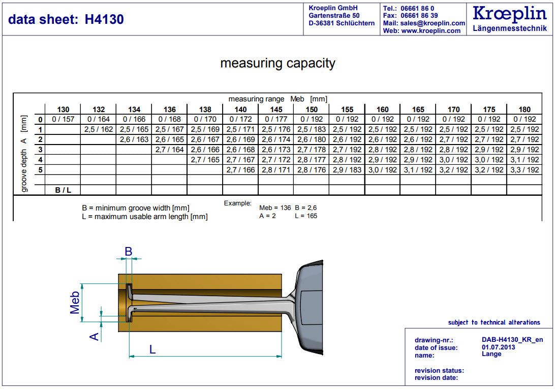 Metric Internal Caliper Gauge 130-180mm, 0.05mm H4130