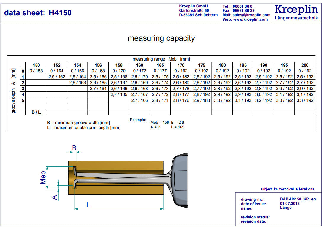 Metric Internal Caliper Gauge 150-200mm, 0.05mm H4150