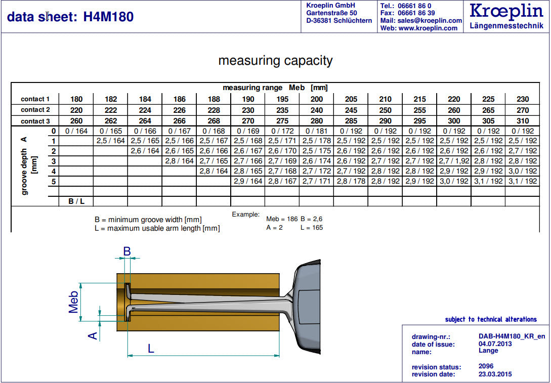 Metric Internal Caliper Gauge 180-310mm, 0.05mm