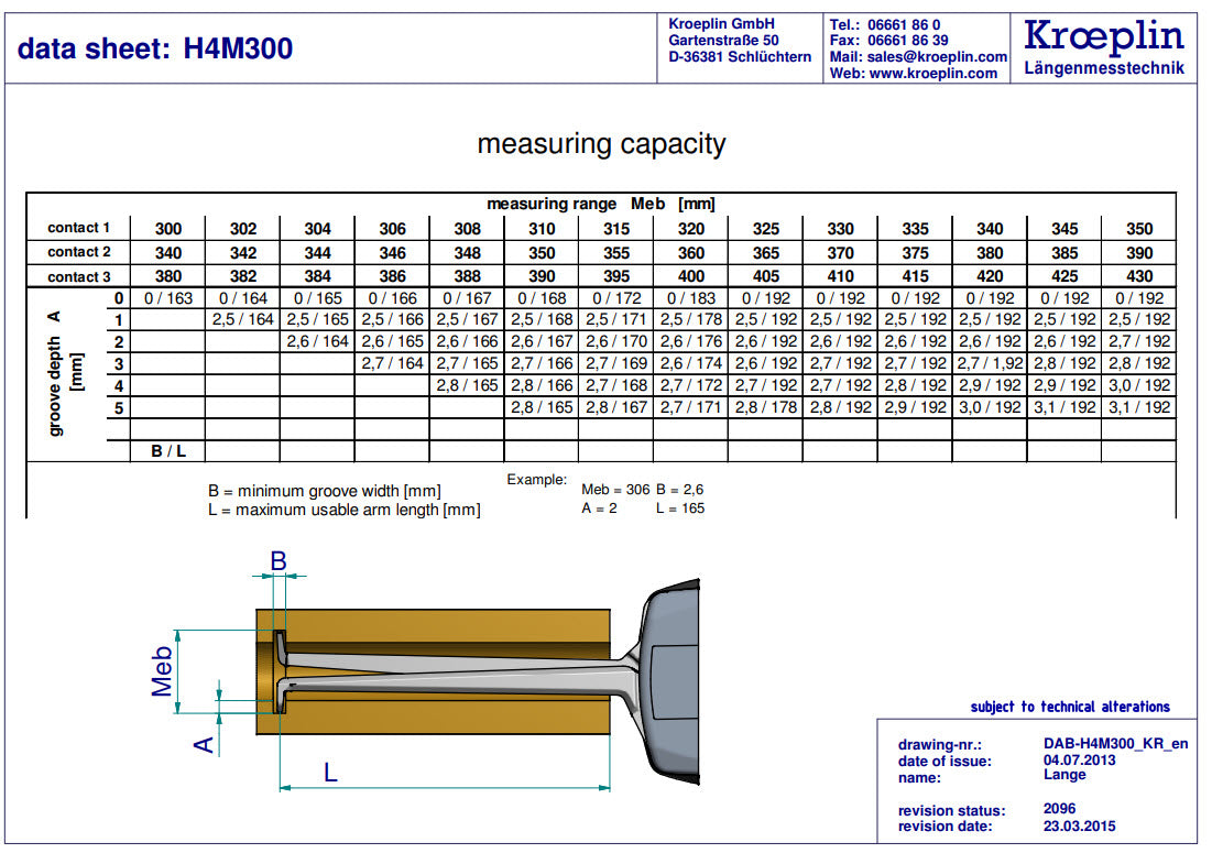 Metric Internal Caliper Gauge 300-430mm, 0.05mm, H4M300