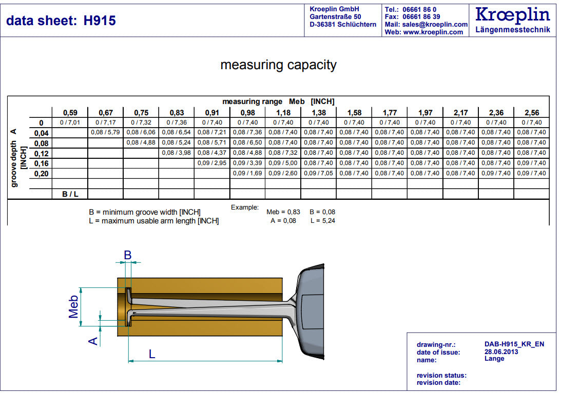 Metric Internal Caliper Gauge 0.6-2.6", Graduation .001", Depth 7.4"