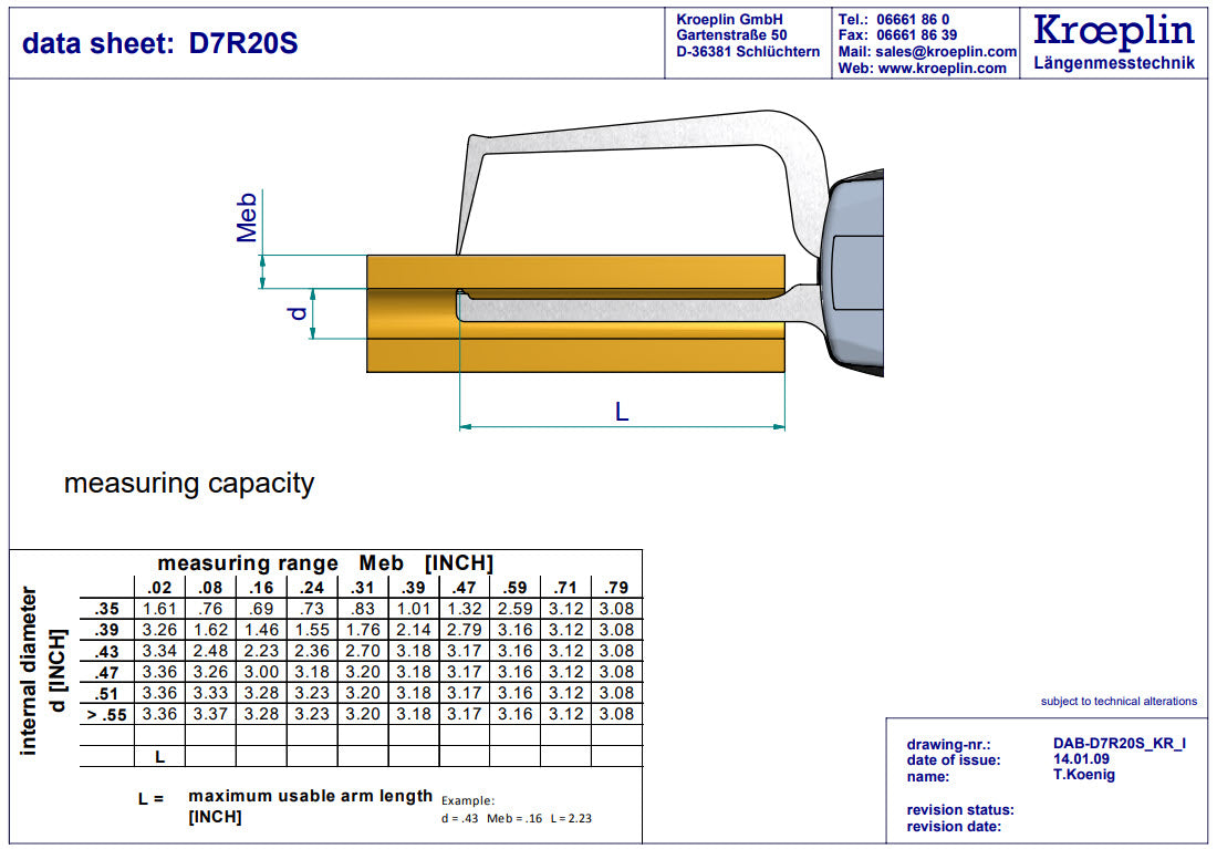 Mitutoyo Internal Dial Caliper Gauge  D7R20S, 0-.8"