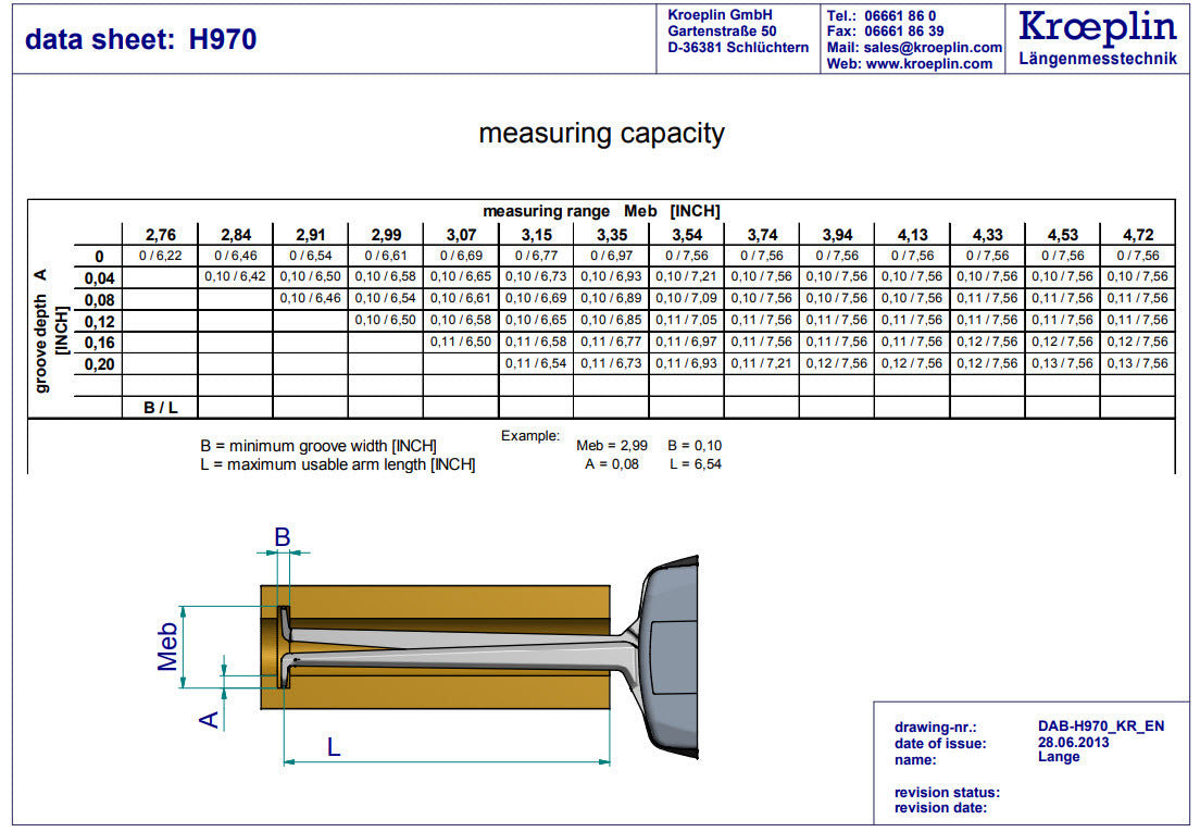 Kroeplin Metric Internal Caliper Gauge 2.8-4.8, 0.001", H970