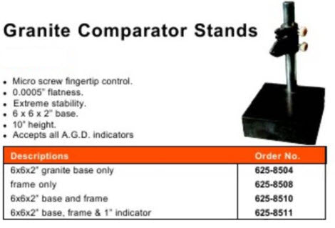 MHC 625-8510 Dial gauge stand Description : Granite dial gauge stand Size : 6 x6" Flatness : .00005"