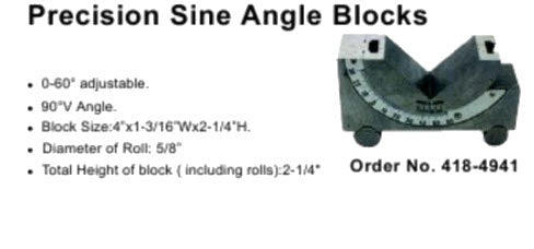 MHC 418-4941 Precision Sine Angle Block 0-60° 90° 1-3/16x2x4", 5/8" roll