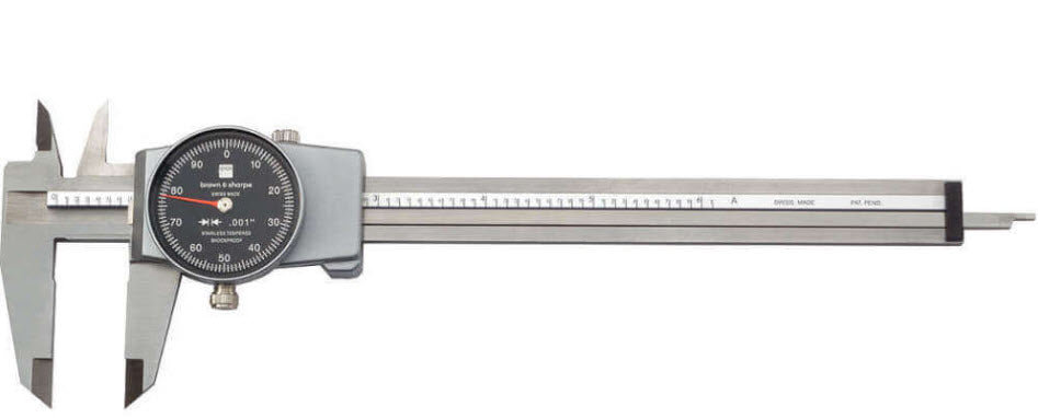 Etalon Brown & Sharpe 075116550 Dial Caliper, Stainless Steel, Black Face, 0-6" Range, +/-0.001" Accuracy, 0.1" Resolution, Meets DIN 862 Specifications