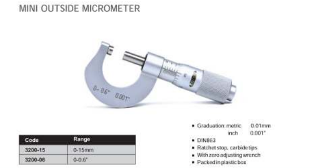 Insize Mechanical Mini Micrometer 3200-15 Range 0-15mm