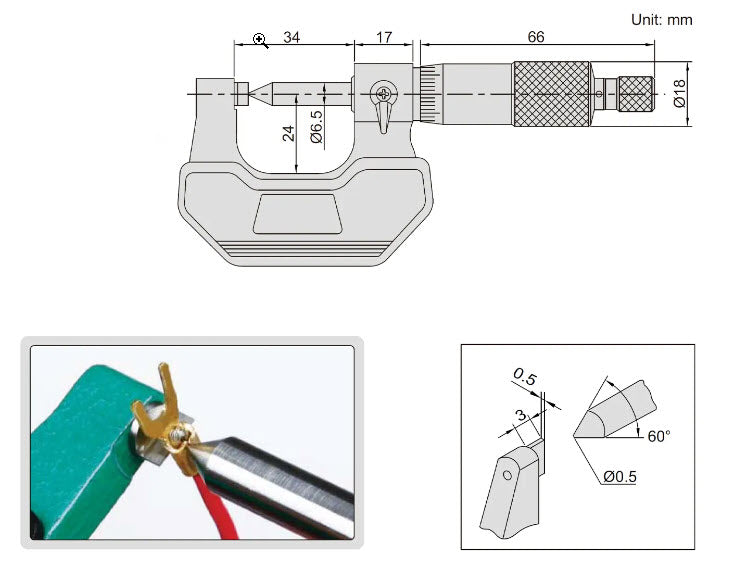 Inspec Single Point Micrometer 0-25mm x.01mm Code 200-51-000 Spindle point 60 deg Item number 200-51-000