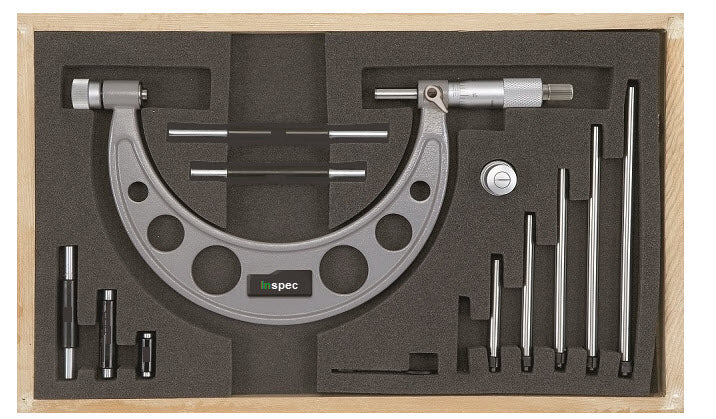 Inspec 106-61-400 Interchangeable Anvil Micrometer 0-150mm Carbide Measuring faces Painted on fine cast frame Graduation .01mm