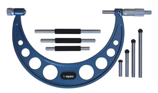 Inspec 106-10-400 Interchangeable Anvil Micrometer 0-100mm Carbide Measuring faces Painted on fine cast frame Graduation .01mm