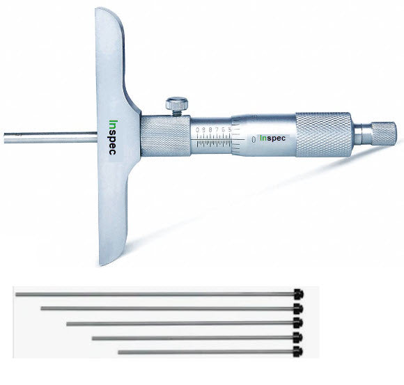 Inspec Depth Micrometer 0-150mm Base 100mm Graduation .01mm, 202-54-200