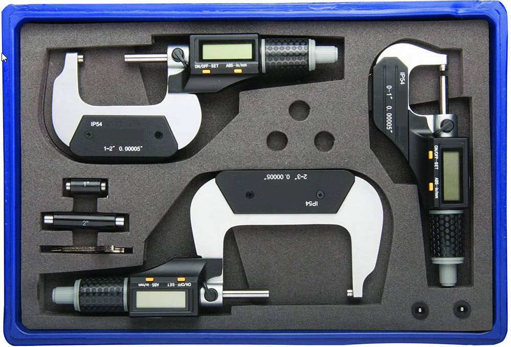 Inspec Digital Micrometer Set 132-13-80 Range 0-75mm/0-3"mm Resolution .00005"/.001mm