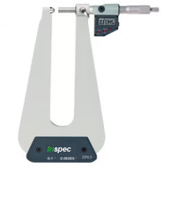 Inspec 233-03-510 Digital Micrometer Deep Throat Range 0-25mm /0-1'' , Throat depth 4''/100mm, Radius anvils flat spindle, Resolution .001mm/.00005''