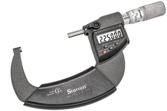 Starett Electronic Micrometers 796XFL-3 IP67 Protected With Output, Resolution .00005''/.001mm, 2-3"/50-75mm