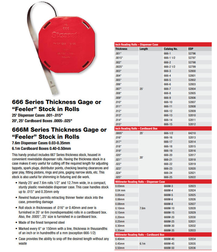 Starrett 666M-45 Thickness Gauge Feeler Stock in Rolls .45mm x 6.1meters Carboard Box
