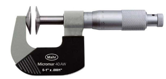 Mahr 4134950 Mechanical Micrometers 40AW Micromar Non Rotating Disc Micrometer, Range 0-1'' x .0001'' Accuracy .0003'' , Flatness of faces .0001''