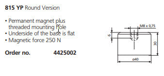 Mahr Magnet for magnetic base Product Code: 4425002  Permanent magnet plus  threaded mounting hole • Underside of the base is flat • Magnetic force 250 N