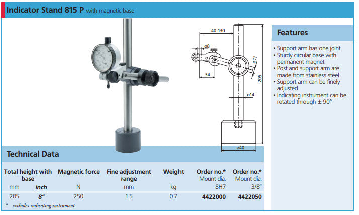 Mahr Magnet for magnetic base Product Code: 4425002  Permanent magnet plus  threaded mounting hole • Underside of the base is flat • Magnetic force 250 N