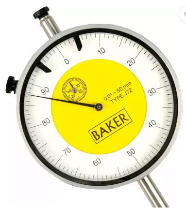 Baker (Mercer Style) Plunger indicator K08, Range 25mm, Graduation .01mm, Reading 0-100