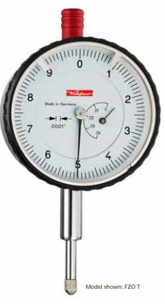 Verdict 23/2050 Kaefer Small Dial Gauge FZO 4 T graduation .001” Range per rev .020” Reading 0–20 Range .120” Dace diameter 40 mm stem 8 mm h 6