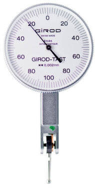 Girod Indicator GT1453, Graduation: .002mm, Range: 0.2mm Reading: 0-100-0, Face 37mm, Stylus 12mm, DIN 2270