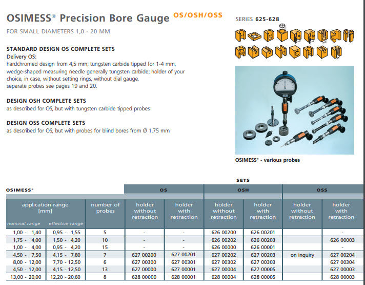 Schwenk OSIMESS OSS for blind bores, 626 00003 Split Ball Bore Gauge Sets Nominal range 1.75-4mm effective range 1.5-4.3mm number of probes 10, holder with retraction, Indicators and Ring gauges not included